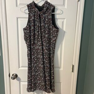 LOFT Gray and Coral Floral Midi Dress